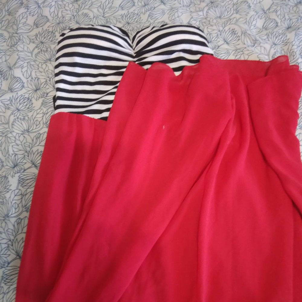 Red, black & white stripe dress